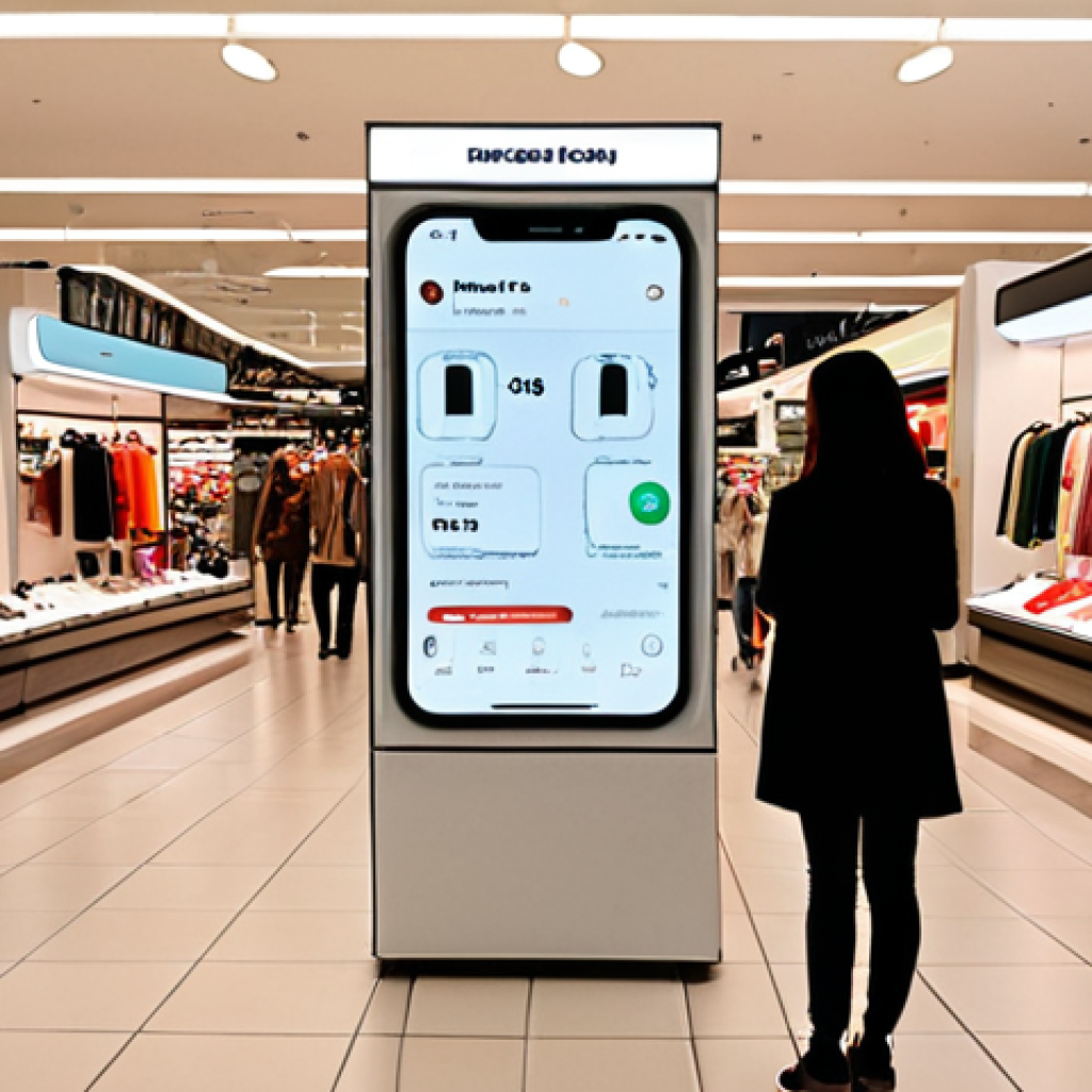 **Prompt 1 (Retail Personalization):** A modern, bustling department store with diverse shoppers. A person is looking at a product, and their smartphone subtly displays a personalized offer related to it. Overlayed digital elements show faint, glowing lines representing invisible location signals guiding the offer. The overall mood is convenient and efficient, with a subtle hint of technology seamlessly integrated into daily life.