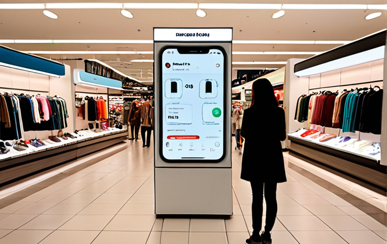 **Prompt 1 (Retail Personalization):** A modern, bustling department store with diverse shoppers. A person is looking at a product, and their smartphone subtly displays a personalized offer related to it. Overlayed digital elements show faint, glowing lines representing invisible location signals guiding the offer. The overall mood is convenient and efficient, with a subtle hint of technology seamlessly integrated into daily life.