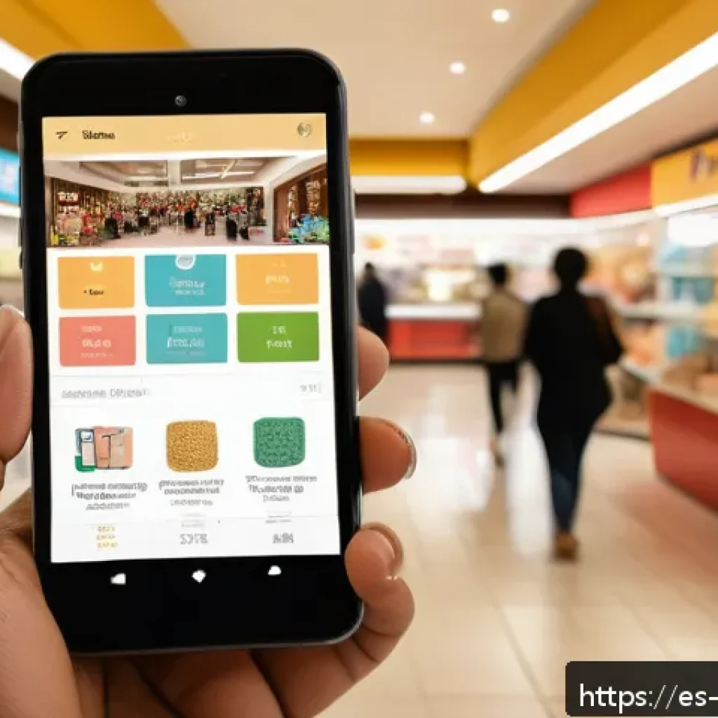 실내 위치 추적 기술의 인터페이스 개선 방법 - A modern indoor navigation app interface displayed on a smartphone held by a middle-aged Hispanic wo...
