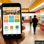 Home 20 실내 위치 추적 기술의 인터페이스 개선 방법 - A modern indoor navigation app interface displayed on a smartphone held by a middle-aged Hispanic wo...